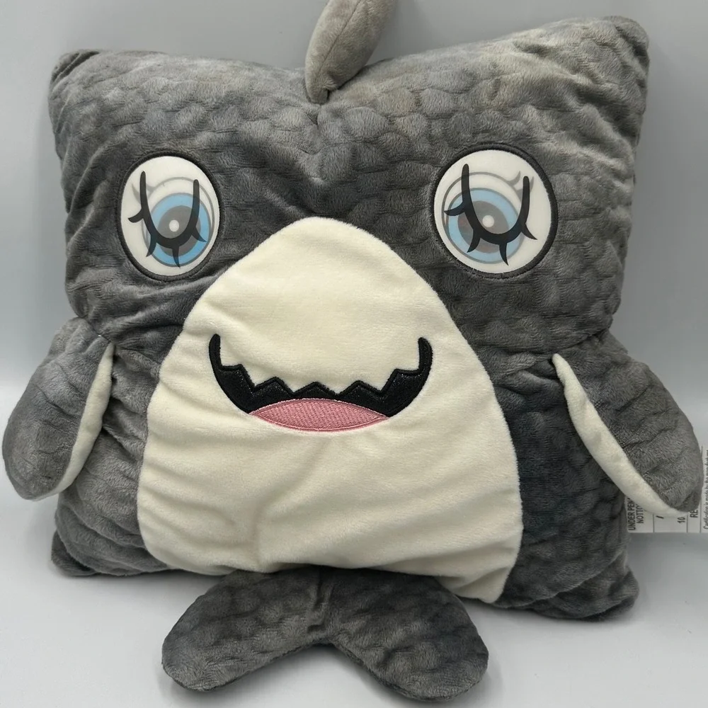 Hugfun Shark Plush Pillow Kids 14in Grey White Scaly Texture Soft Toy Cushion